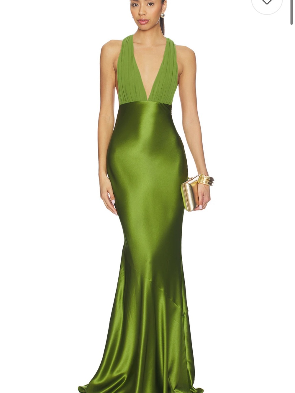 Retrofete fig Green Satin Backless Plunge Gown